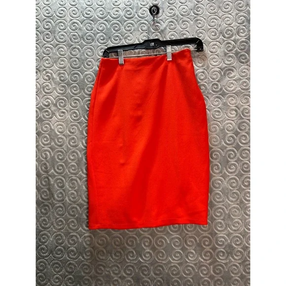 Bright Orange Pencil Skirt with Side Slit Business Casual Office Wear Size S - Picture 1 of 8